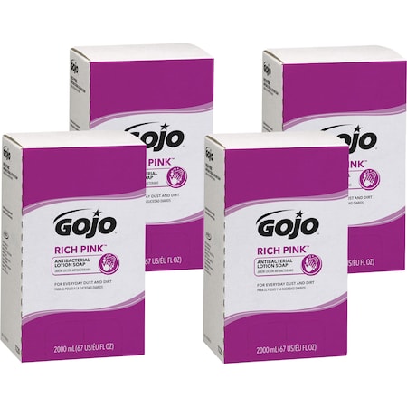 Gojo 67.6 fl oz (2 L) Rich Pink Antibacterial Lotion Soap Refill 4 PK GOJ722004CT
